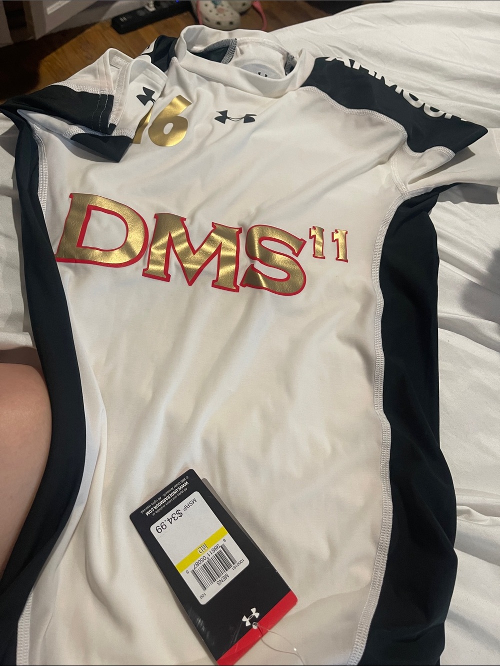 Under Armour White & Black Athletic Team Jersey with Gold Accent